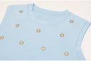 Sky Blue Knit Top & Ruffle Midi Skirt Set with Gold Crystal Rings