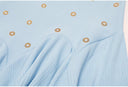 Sky Blue Knit Top & Ruffle Midi Skirt Set with Gold Crystal Rings