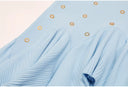 Sky Blue Knit Top & Ruffle Midi Skirt Set with Gold Crystal Rings