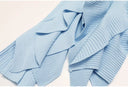 Sky Blue Knit Top & Ruffle Midi Skirt Set with Gold Crystal Rings