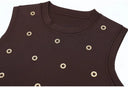 Chocolate Brown Knit Top & Ruffle Midi Skirt Set with Gold Crystal Rings