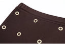 Chocolate Brown Knit Top & Ruffle Midi Skirt Set with Gold Crystal Rings
