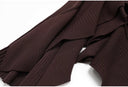 Chocolate Brown Knit Top & Ruffle Midi Skirt Set with Gold Crystal Rings