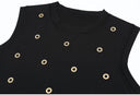 Black Knit Top & Ruffle Midi Skirt Set with Gold Crystal Rings