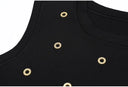 Black Knit Top & Ruffle Midi Skirt Set with Gold Crystal Rings