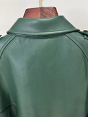 Forest Green Faux Leather Belted Trench Coat