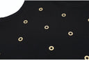 Black Knit Top & Ruffle Midi Skirt Set with Gold Crystal Rings