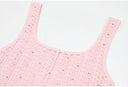 Baby Pink Crochet-Knit Fit & Flare Mini Dress with Crystal Studs