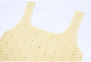 Butter Yellow Crochet-Knit Fit & Flare Mini Dress with Crystal Studs