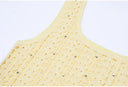 Butter Yellow Crochet-Knit Fit & Flare Mini Dress with Crystal Studs