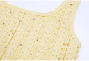 Butter Yellow Crochet-Knit Fit & Flare Mini Dress with Crystal Studs