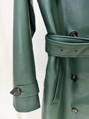 Forest Green Faux Leather Belted Trench Coat