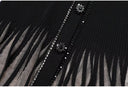 Black Rib-Knit Peplum Cardigan & Pleated Maxi Skirt Set with Jewel Buttons