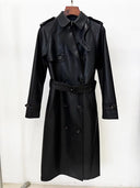 Black Faux Leather Belted Trench Coat