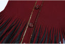 Burgundy Rib-Knit Peplum Cardigan & Pleated Maxi Skirt Set with Jewel Buttons