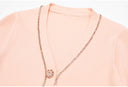 Blush Peach Rib-Knit Peplum Cardigan & Pleated Maxi Skirt Set with Jewel Buttons