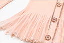 Blush Peach Rib-Knit Peplum Cardigan & Pleated Maxi Skirt Set with Jewel Buttons
