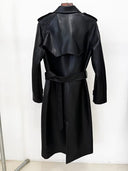 Black Faux Leather Belted Trench Coat