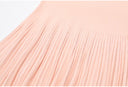 Blush Peach Rib-Knit Peplum Cardigan & Pleated Maxi Skirt Set with Jewel Buttons
