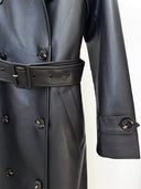 Black Faux Leather Belted Trench Coat