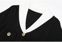 Black Rib-Knit Belted Maxi Dress with Contrast Collar