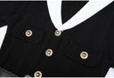 Black Rib-Knit Belted Maxi Dress with Contrast Collar