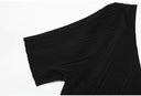 Black Rib-Knit Belted Maxi Dress with Contrast Collar