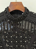 Black Beaded & Sequin Embellished Long-Sleeve Mini Dress