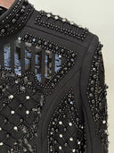 Black Beaded & Sequin Embellished Long-Sleeve Mini Dress