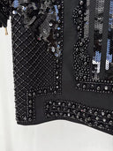 Black Beaded & Sequin Embellished Long-Sleeve Mini Dress