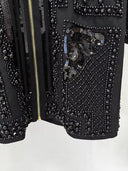 Black Beaded & Sequin Embellished Long-Sleeve Mini Dress
