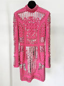 Pink Pearl & Silver Sequin Embellished Long-Sleeve Mini Dress