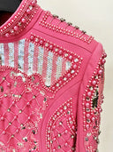 Pink Pearl & Silver Sequin Embellished Long-Sleeve Mini Dress