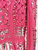 Pink Pearl & Silver Sequin Embellished Long-Sleeve Mini Dress