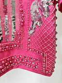 Pink Pearl & Silver Sequin Embellished Long-Sleeve Mini Dress