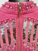 Pink Pearl & Silver Sequin Embellished Long-Sleeve Mini Dress