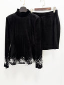 Completo in Velluto Nero con Top Decorato di Cristalli & Minigonna