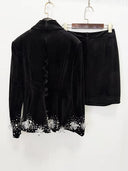 Completo in Velluto Nero con Top Decorato di Cristalli & Minigonna