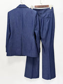 Indigo Denim-Look Blazer & Flared Trousers Set with Gold Buttons