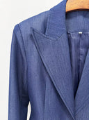 Indigo Denim-Look Blazer & Flared Trousers Set with Gold Buttons