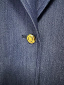 Indigo Denim-Look Blazer & Flared Trousers Set with Gold Buttons