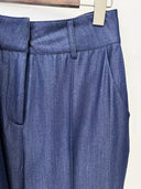Indigo Denim-Look Blazer & Flared Trousers Set with Gold Buttons