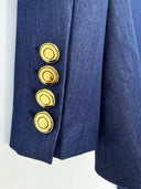 Indigo Denim-Look Blazer & Flared Trousers Set with Gold Buttons