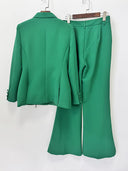 Emerald Green Lace-Up Blazer & Flared Trousers Set