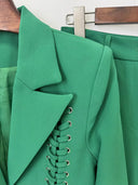 Emerald Green Lace-Up Blazer & Flared Trousers Set