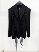 Black Oversized Corset Lace-Up Blazer with Peak Lapels
