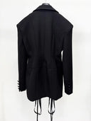 Black Oversized Corset Lace-Up Blazer with Peak Lapels