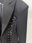 Black Oversized Corset Lace-Up Blazer with Peak Lapels