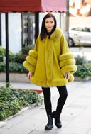 Fox Fur Cashmere Poncho in khaki