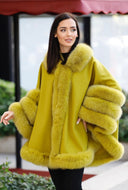 Fox Fur Cashmere Poncho in khaki